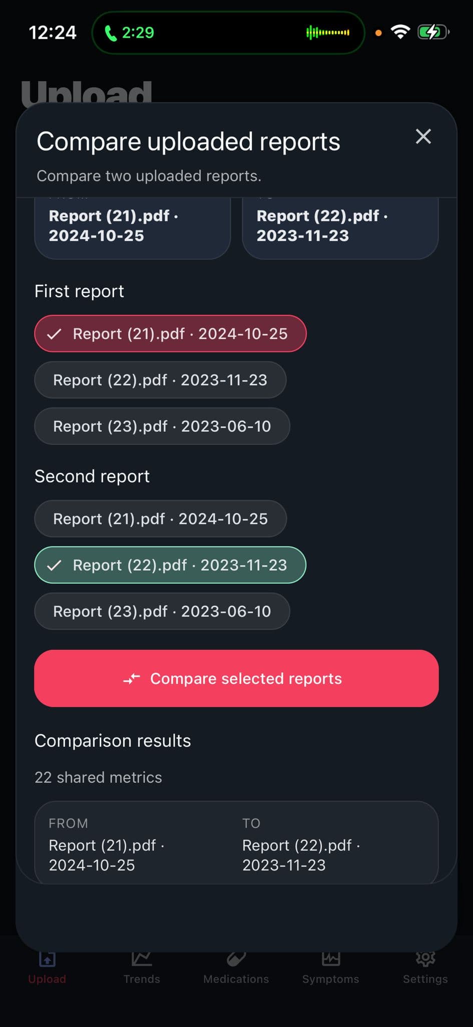 Medician compare reports picker